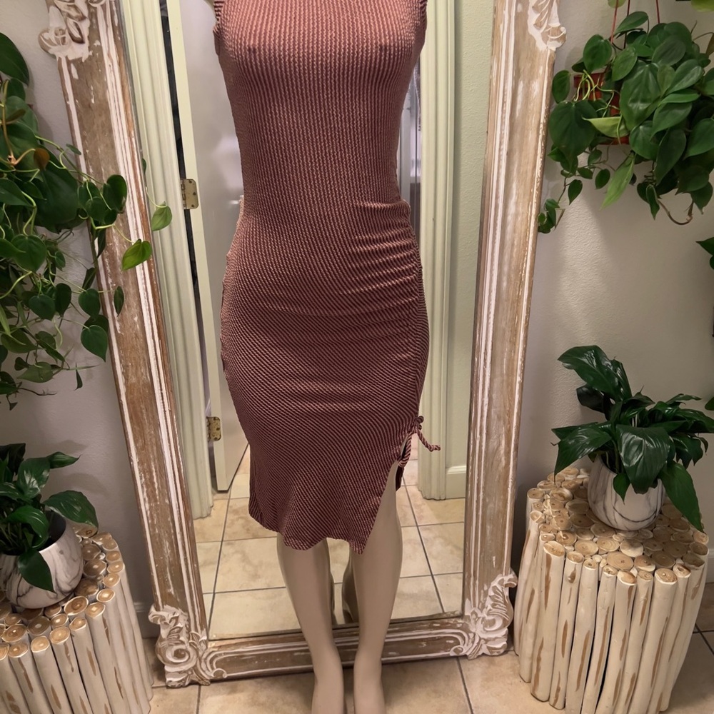 All Saints Textured Midi Dress in Dusty Rose